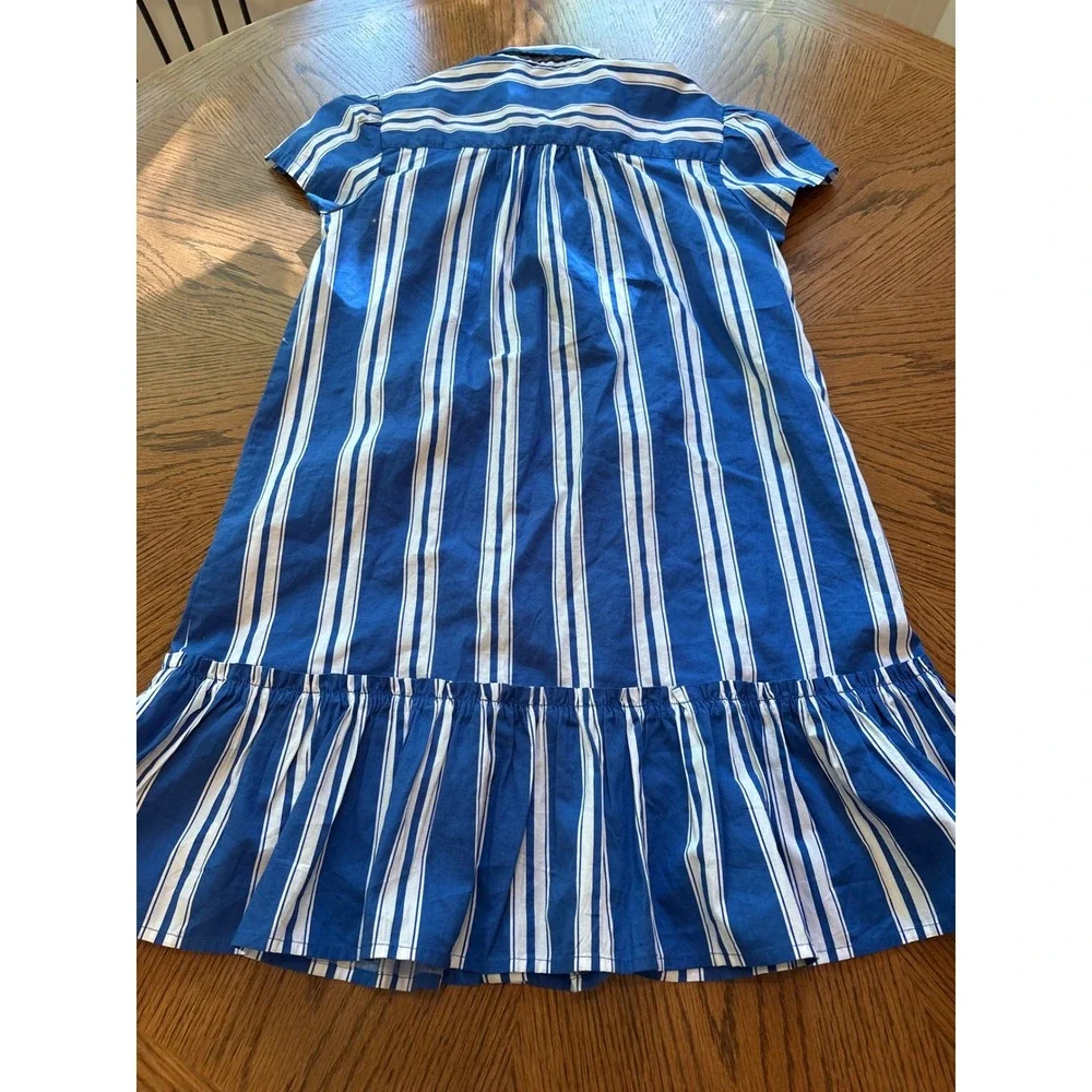 Crewcuts Girls Blue White Striped Ruffle‎ Shirtdress Size 14 NWT